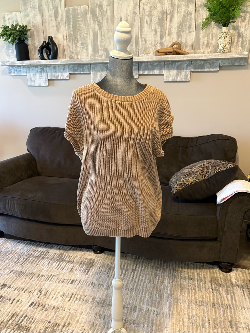 Beautiful Blu Pepper Mocha Knit Top | Medium | 100% Cotton | Button Back
